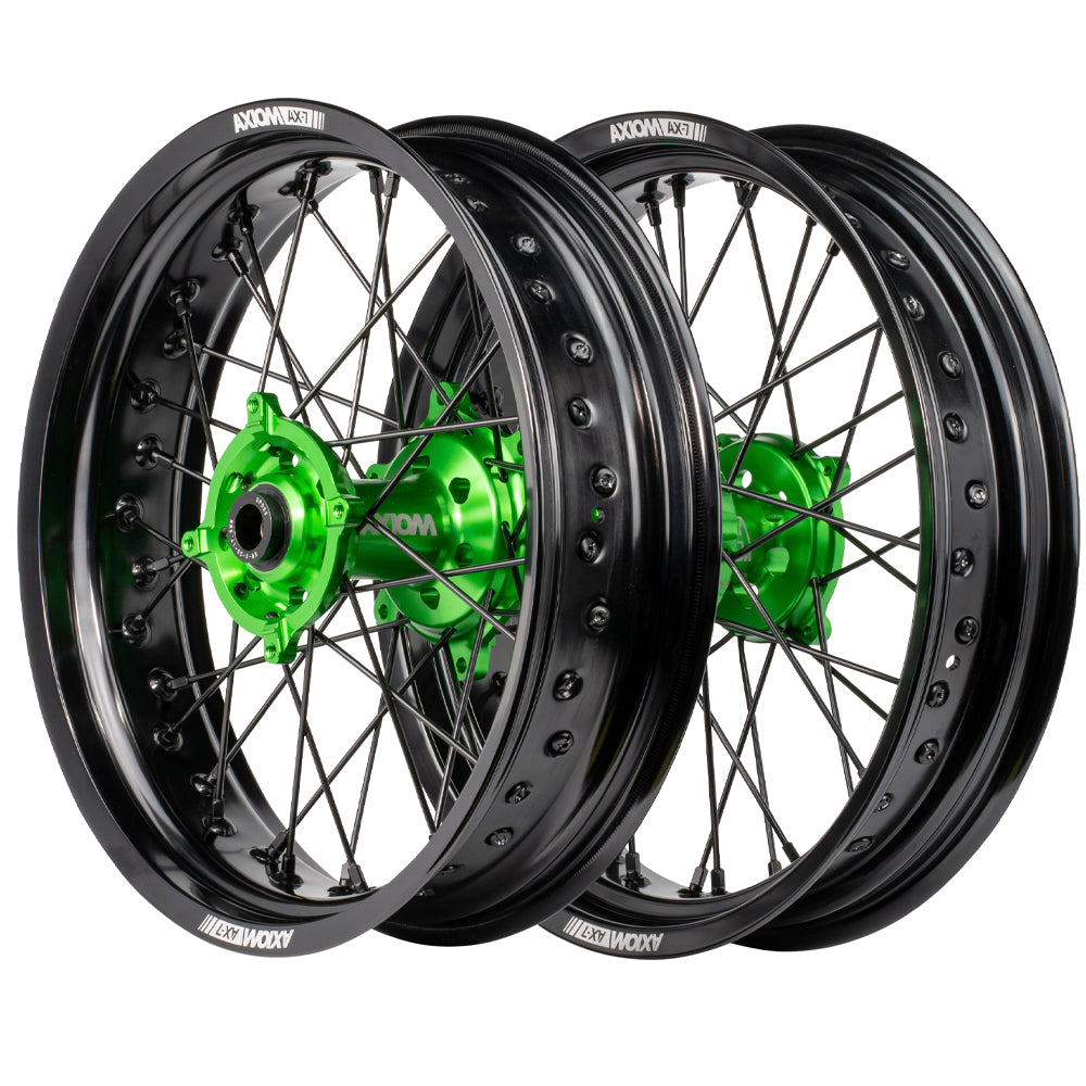 Axiom Kawasaki KLX450 Black Rim / Green Hub / Black Nipples 17x3.5