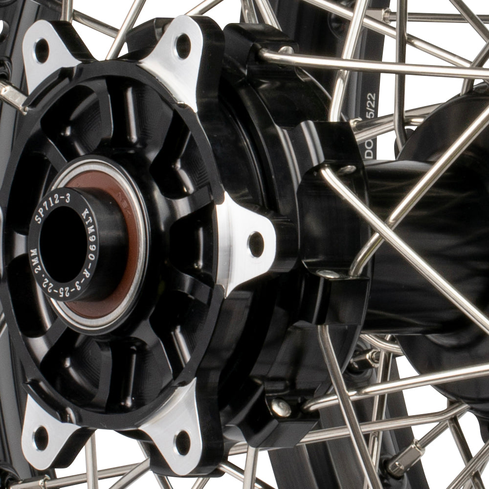 Axiom KTM / Husqvarna / Gas Gas 690-700-701 "Cush Drive" Black Rim / Black Hub 21x1.85/18x2.50 Complete Wheel Set