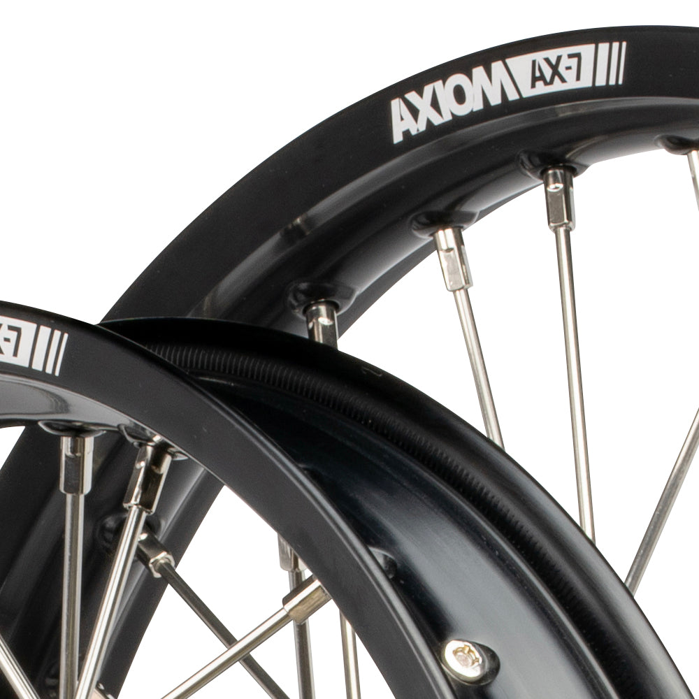 Axiom KTM / Husqvarna / Gas Gas 690-700-701 "Cush Drive" Black Rim / Black Hub 21x1.85/18x2.50 Complete Wheel Set