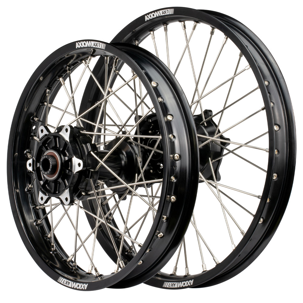 Axiom KTM / Husqvarna / Gas Gas 690-700-701 "Cush Drive" Black Rim / Black Hub 21x1.85/18x2.50 Complete Wheel Set