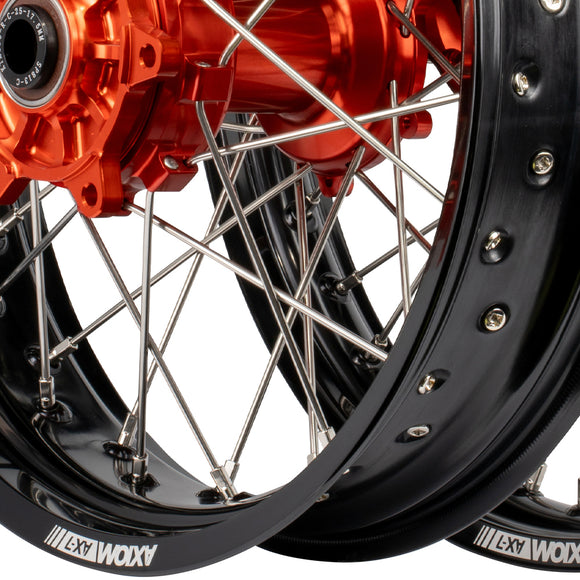 Axiom KTM 1090-1190-1290 2014-24 "Cush Drive" Black Rim / Orange Hub 21x2.15 / 18x4.25 Adventure Wheelset
