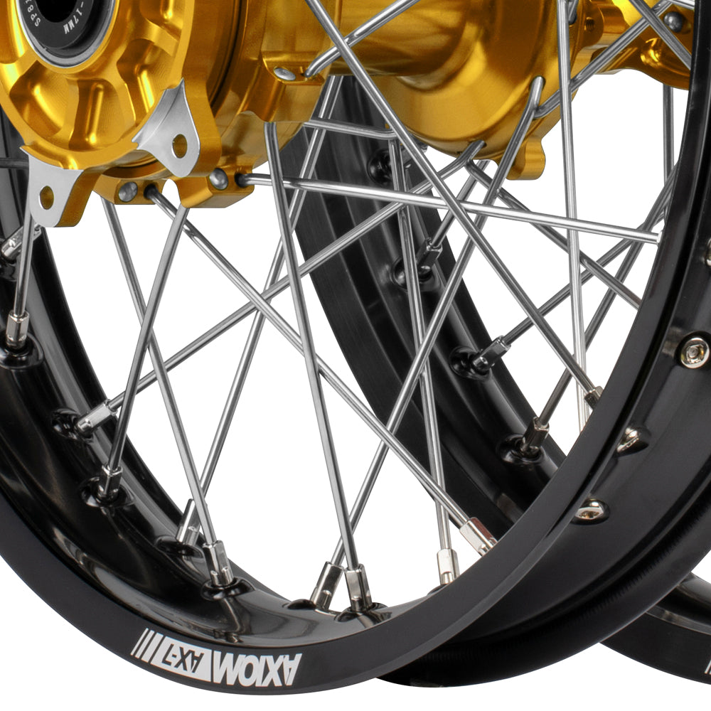 Axiom Suzuki DRZ400E 2000-24 "Cush Drive" Black Rim / Gold Hub 21x1.6/18x2.15 Complete Wheel Set