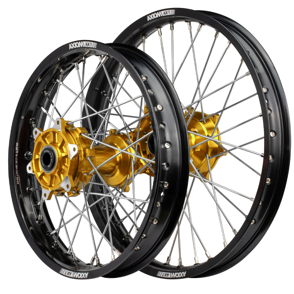 Axiom Suzuki DRZ400E 2000-24 "Cush Drive" Black Rim / Gold Hub 21x1.6/18x2.15 Complete Wheel Set
