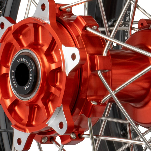 Axiom KTM / Husqvarna / Gas Gas 2003-24 "Cush Drive" Black Rim / Orange Hub 21x1.6/18x2.15 Complete Wheel Set