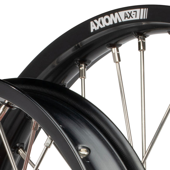 Axiom KTM / Husqvarna / Gas Gas 690-700-701 "Cush Drive" Black Rim / Orange Hub 21x1.85/18x2.50 Complete Wheel Set