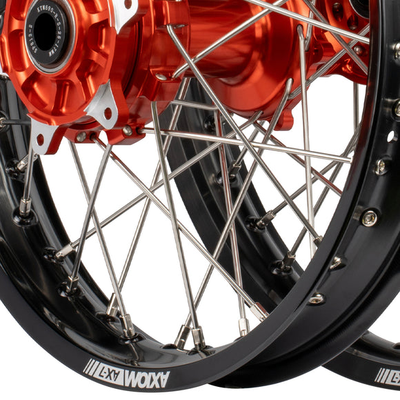 Axiom KTM 1090-1190-1290 2014-24 "Cush Drive" Black Rim / Orange Hub 21x1.85 / 18x2.50 Adventure Wheelset