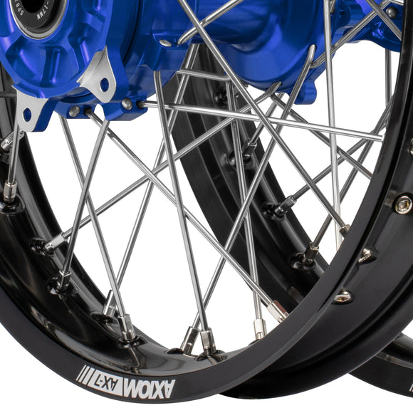 Axiom KTM / Husqvarna / Gas Gas 690-700-701 "Cush Drive" Black Rim / Blue Hub 21x1.6/18x2.15 Complete Wheel Set