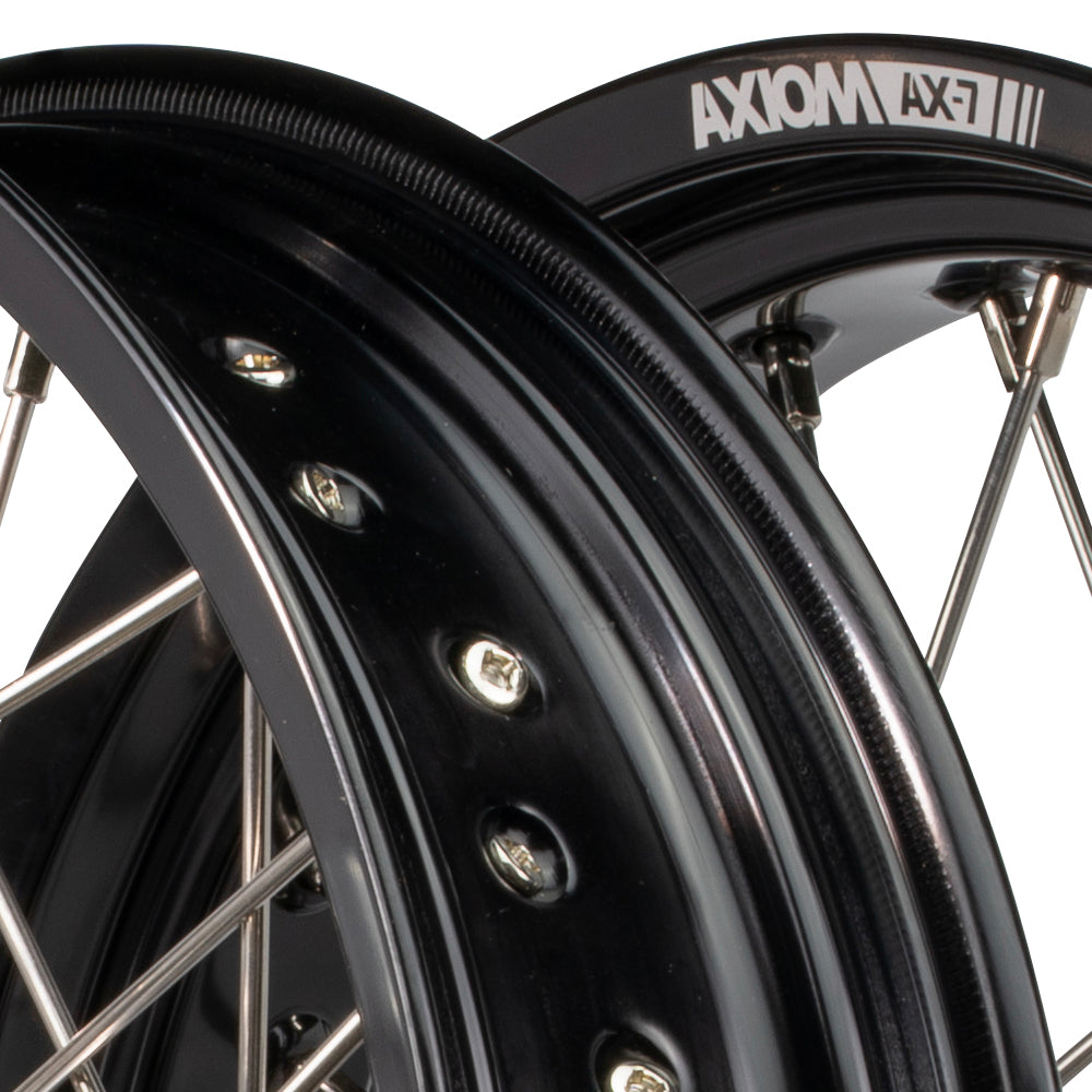 Axiom KTM / Husqvarna / GasGas "Cush Drive" Black Rim / Silver Hub 17x3.5/17x4.25 Supermoto Wheels