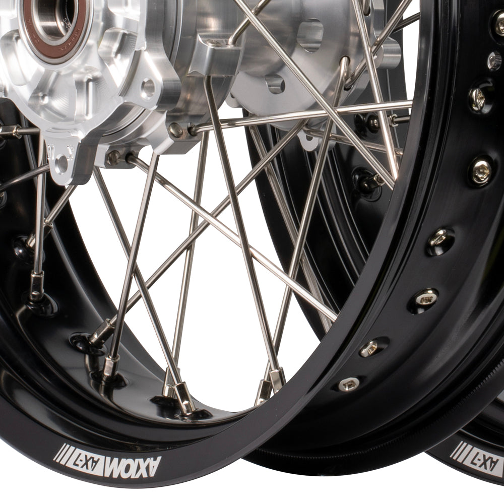 Axiom KTM / Husqvarna / GasGas "Cush Drive" Black Rim / Silver Hub 17x3.5/17x4.25 Supermoto Wheels