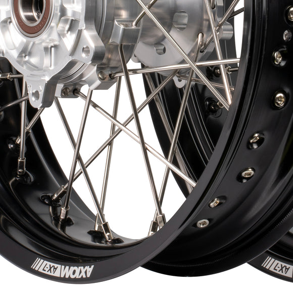 Axiom KTM / Husqvarna / GasGas "Cush Drive" Black Rim / Silver Hub 17x3.5/17x4.25 Supermoto Wheels