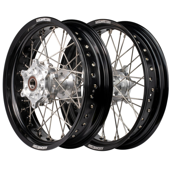 Axiom KTM / Husqvarna / GasGas "Cush Drive" Black Rim / Silver Hub 17x3.5/17x4.25 Supermoto Wheels