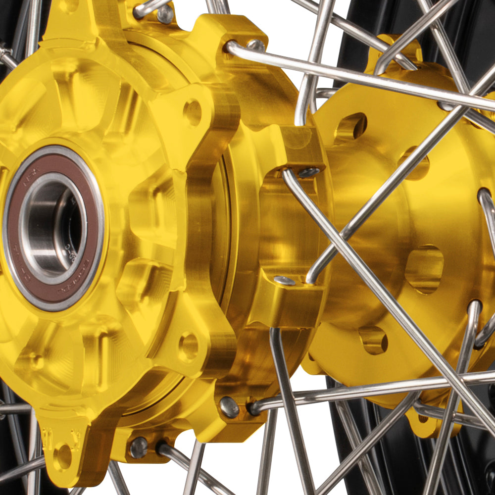 Axiom Suzuki DRZ400E 2000-24 "Cush Drive" Black Rim / Gold Hub / Black NIpples 17x3.5/4.25 Supermoto Wheels