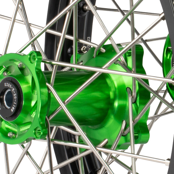 Axiom Kawasaki KX85 2001-24 BW Black Rim / Green Hub 17x1.4/14x1.60 Complete Wheel Set