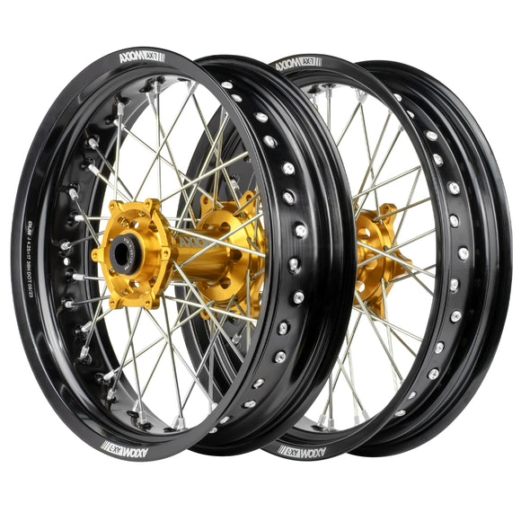 Axiom Honda CRF450R-450L 2014-24 Black Rim / Gold Hub / Black NIpples 17x3.5/4.25 Supermoto Wheels