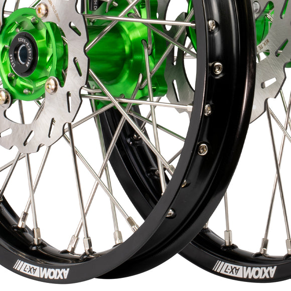 Axiom Kawasaki KX85 2001-24 BW Black Rim / Green Hub 19x1.6/16x1.85 Wheel Set with Discs