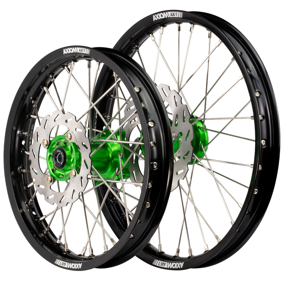 Axiom Kawasaki KX85 2001-24 BW Black Rim / Green Hub 19x1.6/16x1.85 Wheel Set with Discs