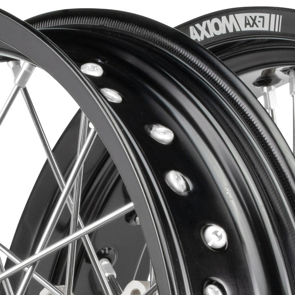 Axiom KTM / Husqvarna / Gas Gas 2003-24 Black Rim / Silver Hub / Silver Nipples 17x.3.5/17x4.25 Supermoto Wheels