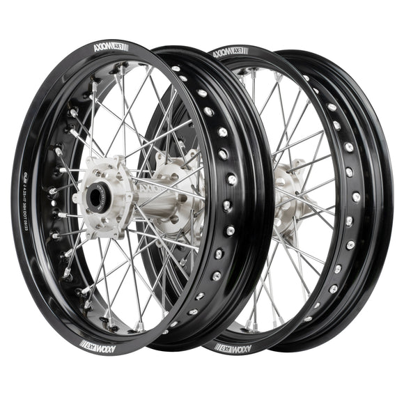 Axiom KTM / Husqvarna / Gas Gas 2003-24 Black Rim / Silver Hub / Silver Nipples 17x.3.5/17x4.25 Supermoto Wheels