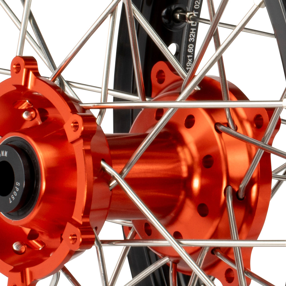 Axiom KTM / Husqvarna / Gas Gas 85cc SW 2021-24 Black Rim / Orange Hub 17x1.4/14x1.60 Complete Wheel Set