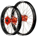 Axiom KTM / Husqvarna / Gas Gas 85cc SW 2021-24 Black Rim / Orange Hub 19x1.4/17x1.85 Flat Track Wheel Set-1