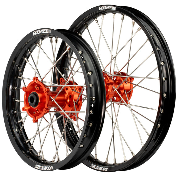 Axiom KTM / Husqvarna / Gas Gas 85cc SW 2021-24 Black Rim / Orange Hub 19x1.4/17x1.85 Flat Track Wheel Set