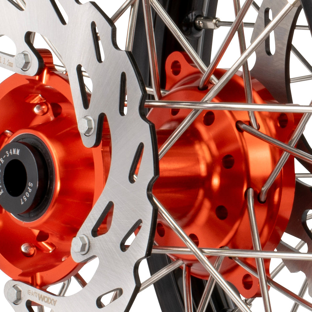 Axiom Wheel Kit 2025 KTM 85 SX / Husqvarna TC85 / Gas Gas MC85 19x1.6/16x1.85 Black/Orange With Discs