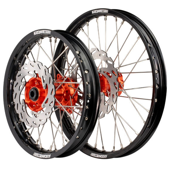 Axiom KTM / Husqvarna / Gas Gas 85cc BW 2021-24 Black Rim / Orange Hub 19x1.6/16x1.85 Wheel Set with Discs