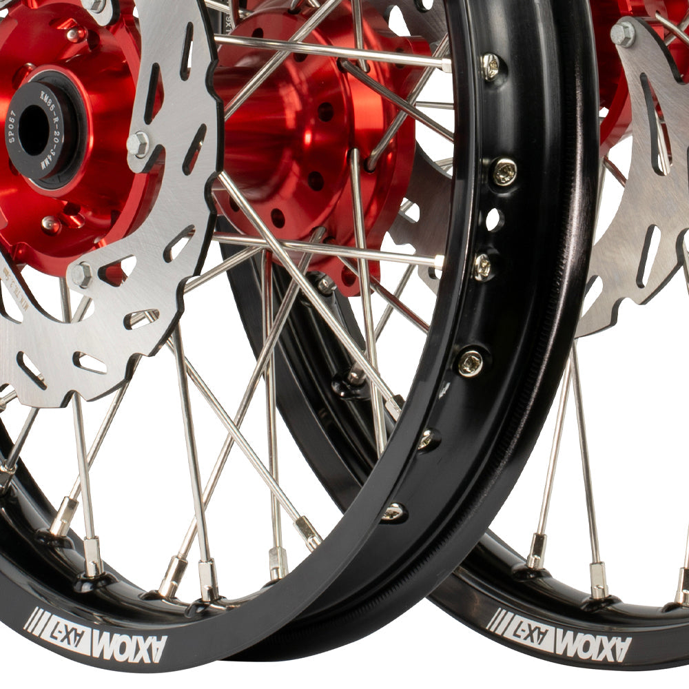 Axiom Wheel Kit 2025 KTM 85 SX / Husqvarna TC85 / Gas Gas MC85 19x1.6/16x1.85 Black/Red With Discs