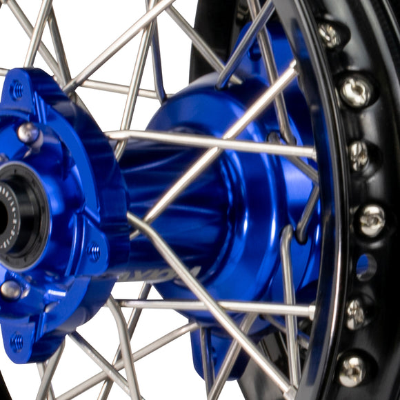 Axiom KTM / Husqvarna / Gas Gas 50cc 2014-23 Black Rim / Blue Hub 12x1.6/10x1.6 Complete Wheel set