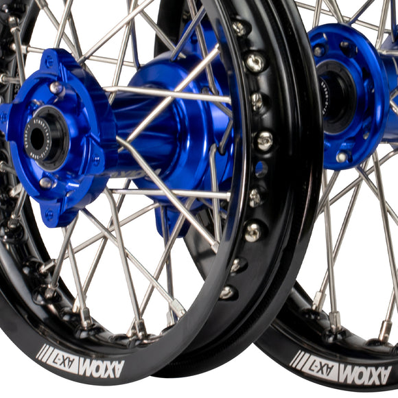 Axiom KTM / Husqvarna / Gas Gas 50cc 2014-23 Black Rim / Blue Hub 12x1.6/10x1.6 Complete Wheel set