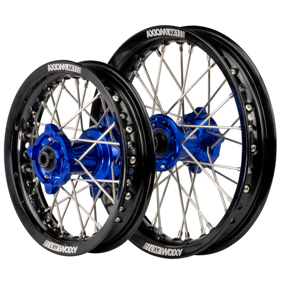 Axiom KTM / Husqvarna / Gas Gas 50cc 2014-23 Black Rim / Blue Hub 12x1.6/10x1.6 Complete Wheel set