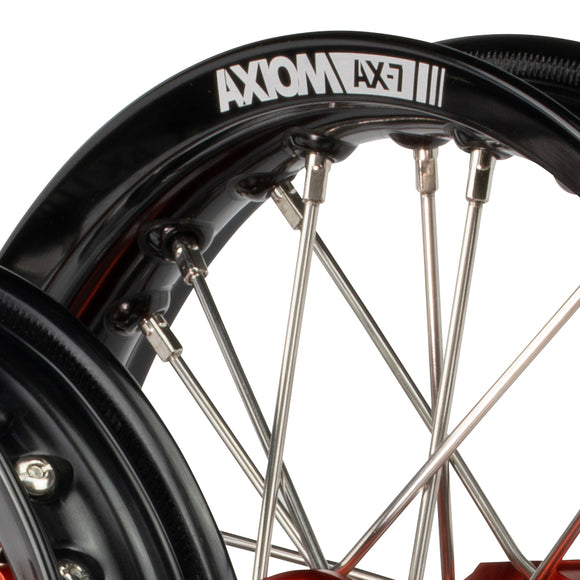 Axiom KTM / Husqvarna / Gas Gas 50cc 2014-23 Black Rim / Orange Hub 12x1.6/10x1.6 Complete Wheel set