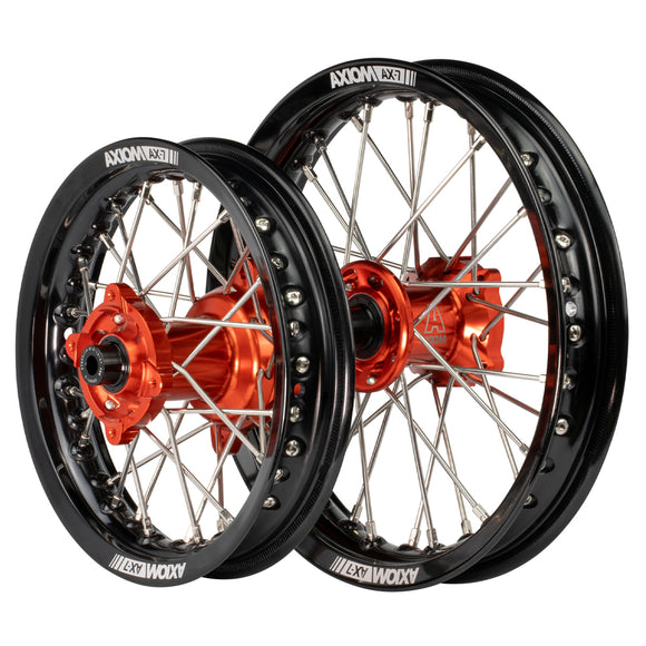 Axiom KTM / Husqvarna / Gas Gas 50cc 2014-23 Black Rim / Red Hub 12x1.6/10x1.6 Complete Wheel set