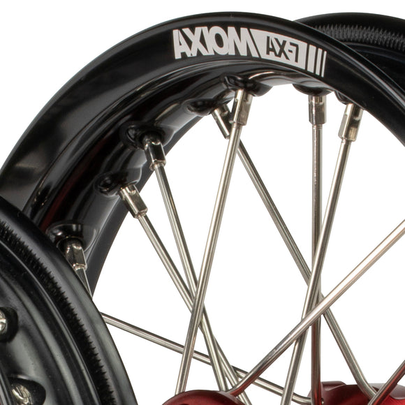 Axiom KTM / Husqvarna / Gas Gas 50cc 2014-23 Black Rim / Red Hub 12x1.6/10x1.6 Complete Wheel set