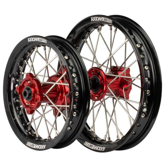 Axiom KTM / Husqvarna / Gas Gas 50cc 2014-23 Black Rim / Red Hub 12x1.6/10x1.6 Complete Wheel set