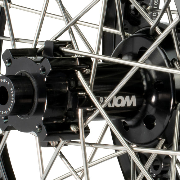 Axiom KTM / Husqvarna / Gas Gas 65cc 2012-24 Black Rim / Black Hub  14x1.6/12x1.6 Complete Wheel Set