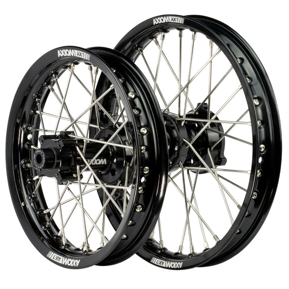 Axiom KTM / Husqvarna / Gas Gas 65cc 2012-24 Black Rim / Black Hub  14x1.6/12x1.6 Complete Wheel Set