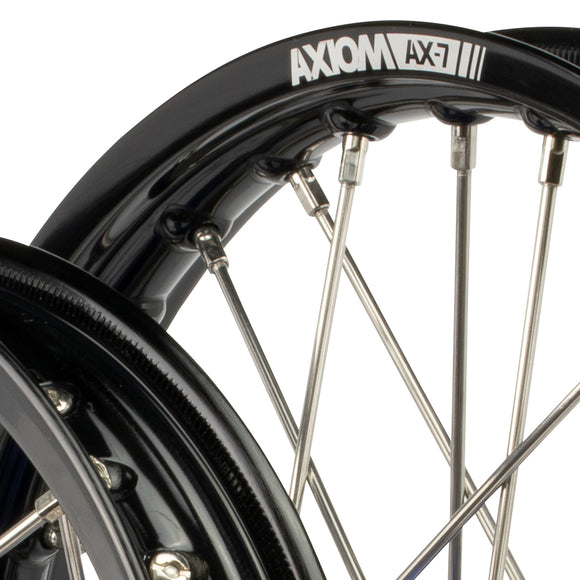 Axiom KTM / Husqvarna / Gas Gas 65cc 2012-24 Black Rim / Blue Hub 14x1.6/12x1.6 Complete Wheel Set