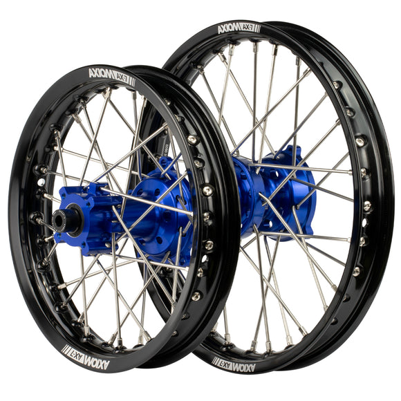 Axiom KTM / Husqvarna / Gas Gas 65cc 2012-24 Black Rim / Blue Hub 14x1.6/12x1.6 Complete Wheel Set