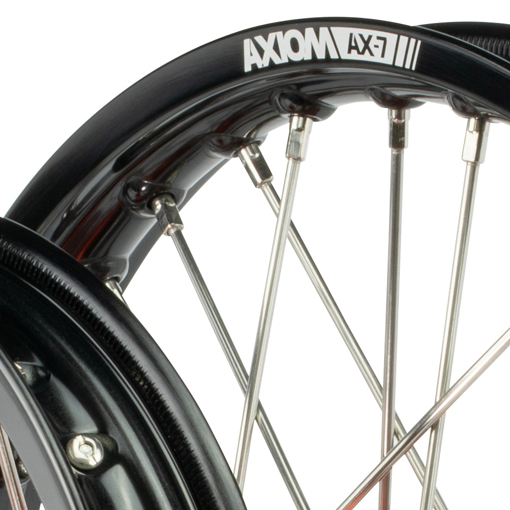 Axiom KTM / Husqvarna / Gas Gas 65cc 2012-24 Black Rim / Orange Hub  14x1.6/12x1.6 Complete Wheel Set