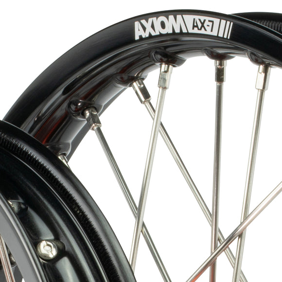 Axiom KTM / Husqvarna / Gas Gas 65cc 2012-24 Black Rim / Orange Hub  14x1.6/12x1.6 Complete Wheel Set