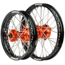 Axiom KTM / Husqvarna / Gas Gas 65cc 2012-24 Black Rim / Orange Hub  14x1.6/12x1.6 Complete Wheel Set-1