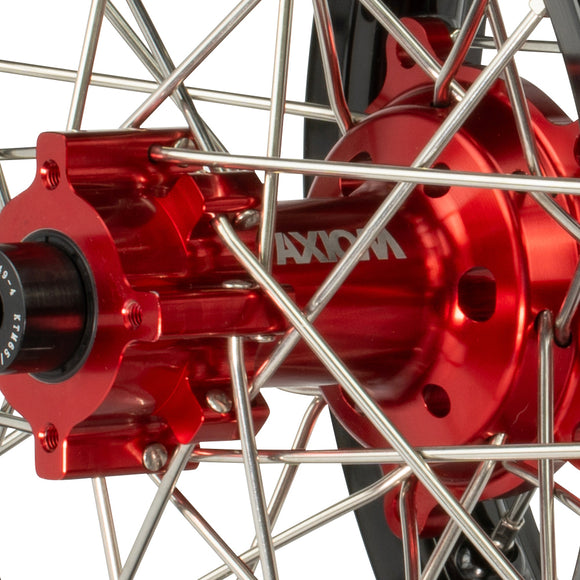 Axiom KTM / Husqvarna / Gas Gas 65cc 2012-24 Black Rim / Red Hub  14x1.6/12x1.6 Complete Wheel Set