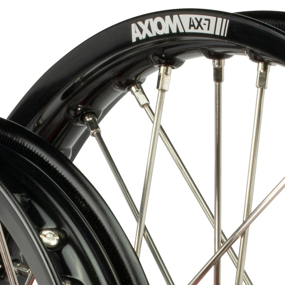 Axiom KTM / Husqvarna / Gas Gas 65cc 2012-24 Black Rim / Red Hub  14x1.6/12x1.6 Complete Wheel Set