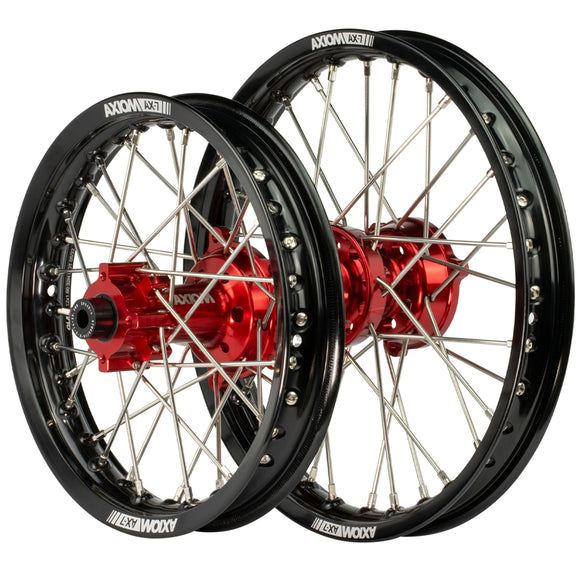 Axiom KTM / Husqvarna / Gas Gas 65cc 2012-24 Black Rim / Red Hub  14x1.6/12x1.6 Complete Wheel Set
