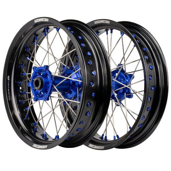 Axiom Yamaha WR250-450F 2019-24 "Cush Drive" Black Rim / Blue Hub / Blue Nipples 17x3.5/17x4.25 Supermoto Wheels