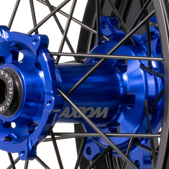 Axiom KTM / Husqvarna / Gas Gas 2003-24 Black Rim / Blue Hub / Black Spokes / Blue Nipples 17x.3.5/17x4.25 Supermoto Wheels