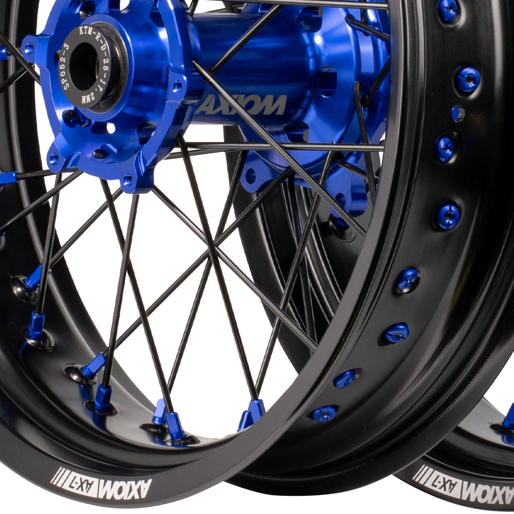 Axiom Yamaha WR250R 2007-24 Black Rim / Blue Hub / Blue Nipples 17x3.5/4.25 Supermoto Wheels