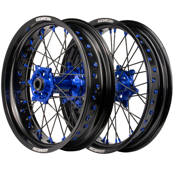 Axiom Yamaha WR250-450F 2019-2024 Black Rim / Blue Hub / Black Spokes / Blue Nipples 17x.3.5/17x4.25 Supermoto Wheels