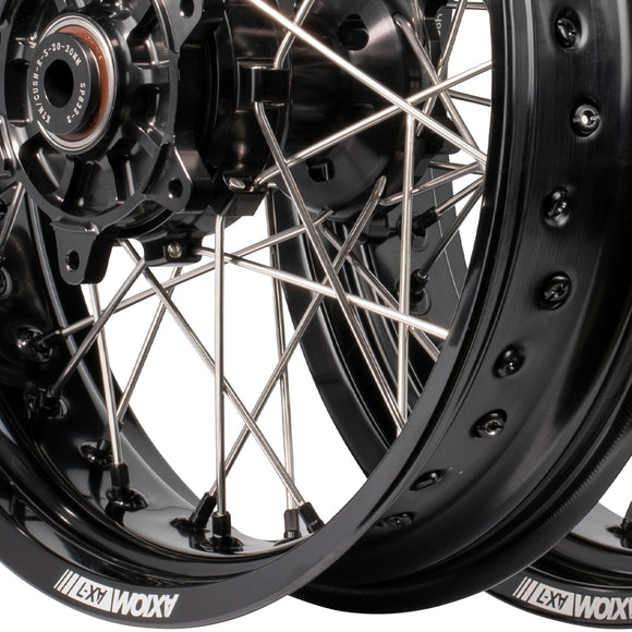 Axiom KTM / Husqvarna / Gas Gas 690-700-701 "Cush Drive" Black Rim / Black Hub 17x3.5/4.25 Supermoto Wheels